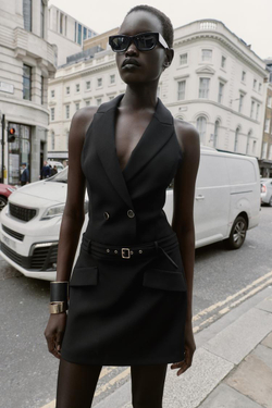 ZARA МИНИ-ПЛАТЬЕ В СТИЛЕ БЛЕЙЗЕРА, ЧЕРНЫЙ