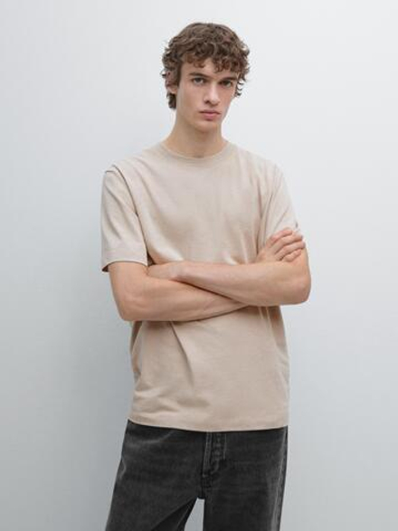 Massimo Dutti Футболка из смесового хлопка, песочный
