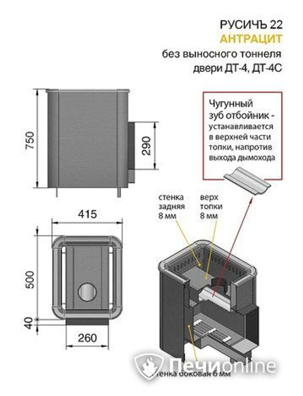 Дровяные печи-каменки Везувий Русичъ Антрацит 22 (ДТ-4) без выноса