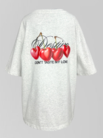 Футболка JN 5375 удлиненная свободная с принтом вишни на груди и спине