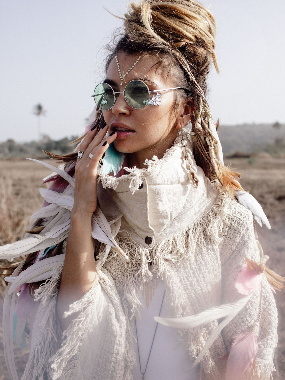 Burning Man пальто-пончо (серо-бежевое)