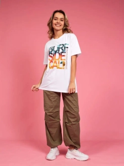 Летняя оверсайз футболка яркий принт города Калифорния сёрф