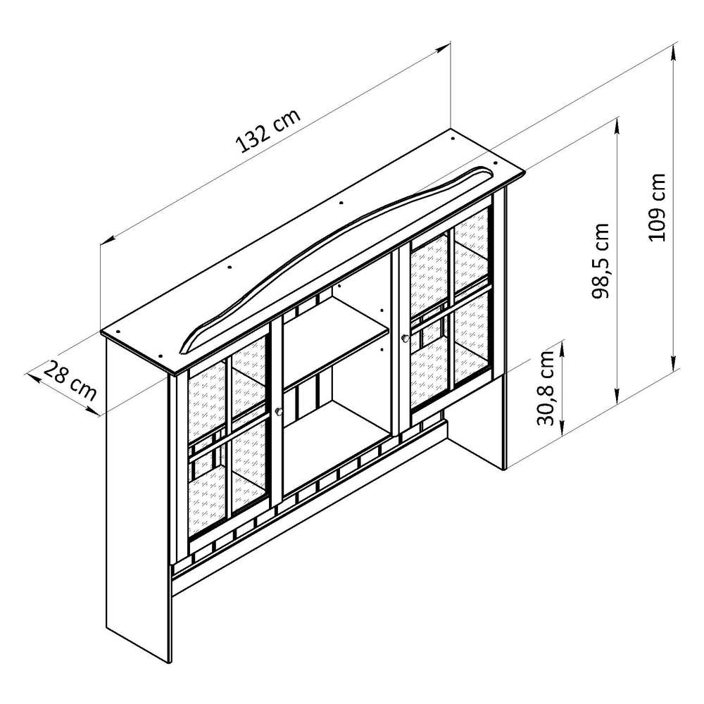 Шкаф витрина Лена трехдверный 132х39х192 см из массива сосны / буфет для кухни, белый