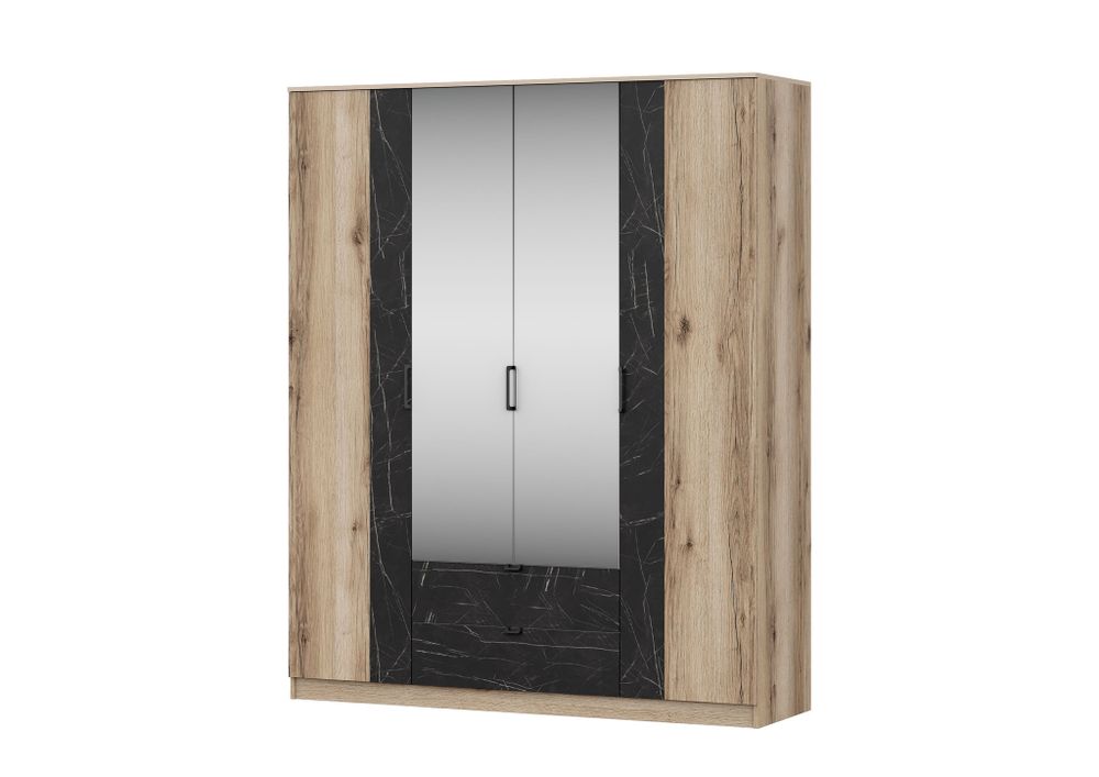 Омега Шкаф 4-х. ств. Дел.свет./камень Пьетра черный