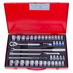 KING TONY (4542CR) Набор торцевых головок с принадлежностями 1/2", 6-гранные, 10-32 мм и 5/16"-1&1/4", 42 предмета