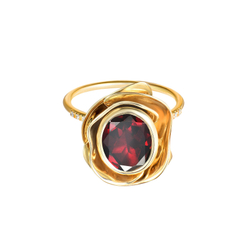 кольцо роза с гранатом