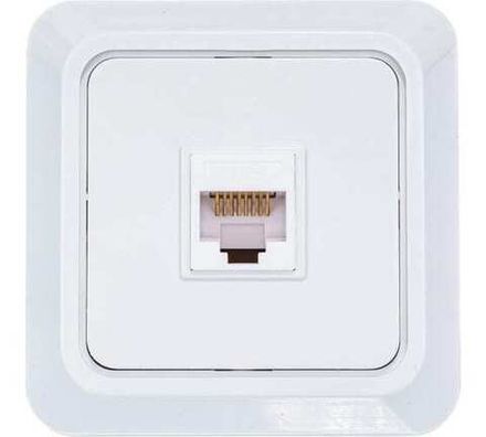 Розетка компьютерная одноместная "UNIVersal" серия "Олимп",о/у, 1А, RJ45, белая (еврослот) (E2347)