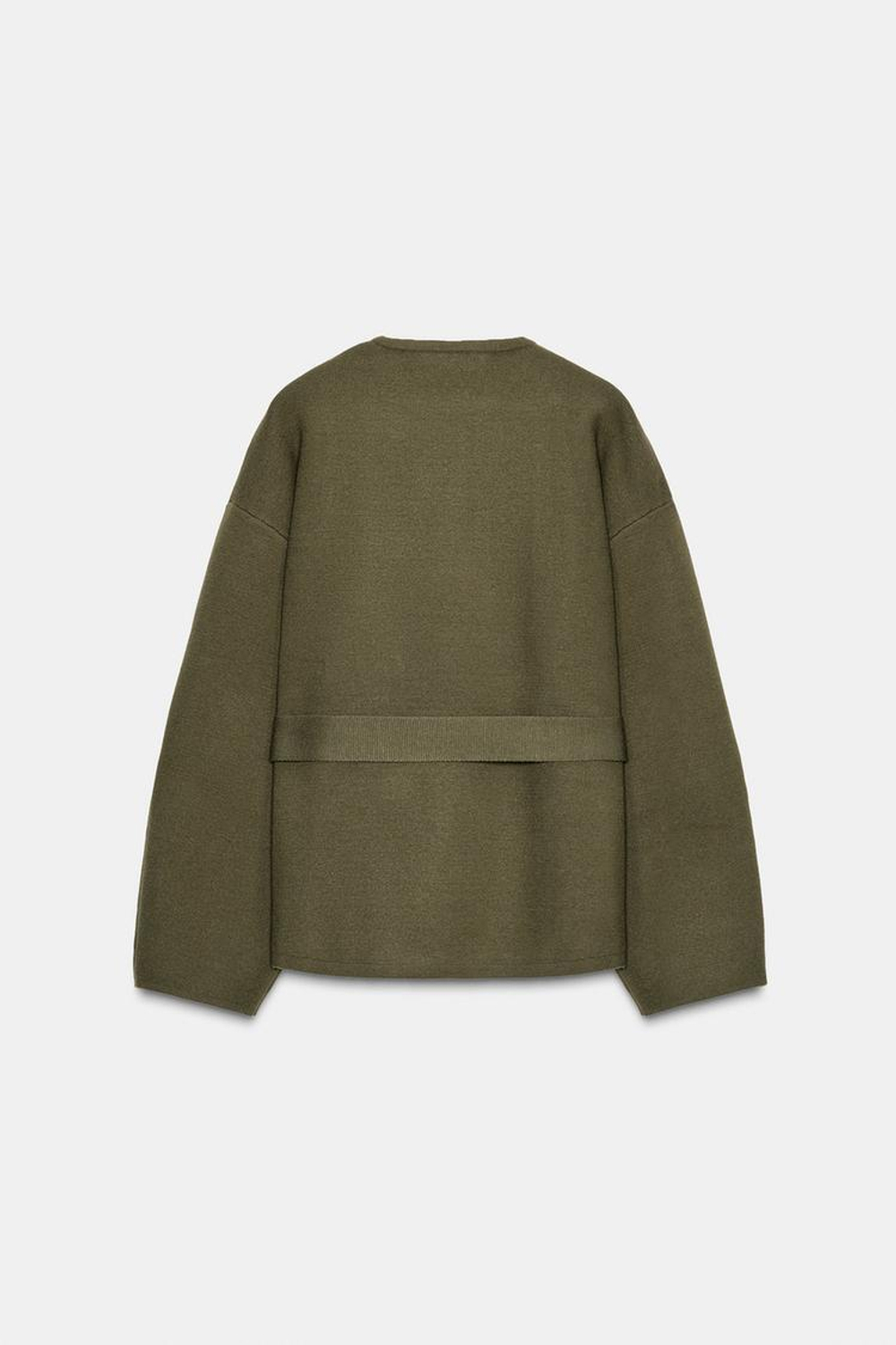 ZARA КОРОТКОЕ ТРИКОТАЖНОЕ ПАЛЬТО С ПОЯСОМ, ТЕМНО-ЗЕЛЕНЫЙ