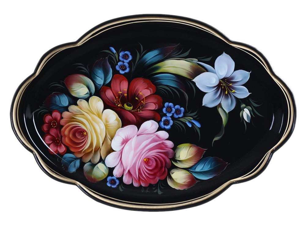 Жостовский поднос декоративный, размер 32х22 см (A11), металлический