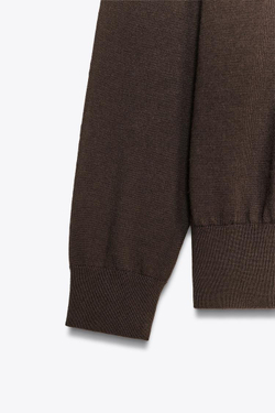 ZARA ДЖЕМПЕР ИЗ 100% ШЕРСТИ С V-ОБРАЗНЫМ ВЫРЕЗОМ, ТЕМНО-КОРИЧНЕВЫЙ