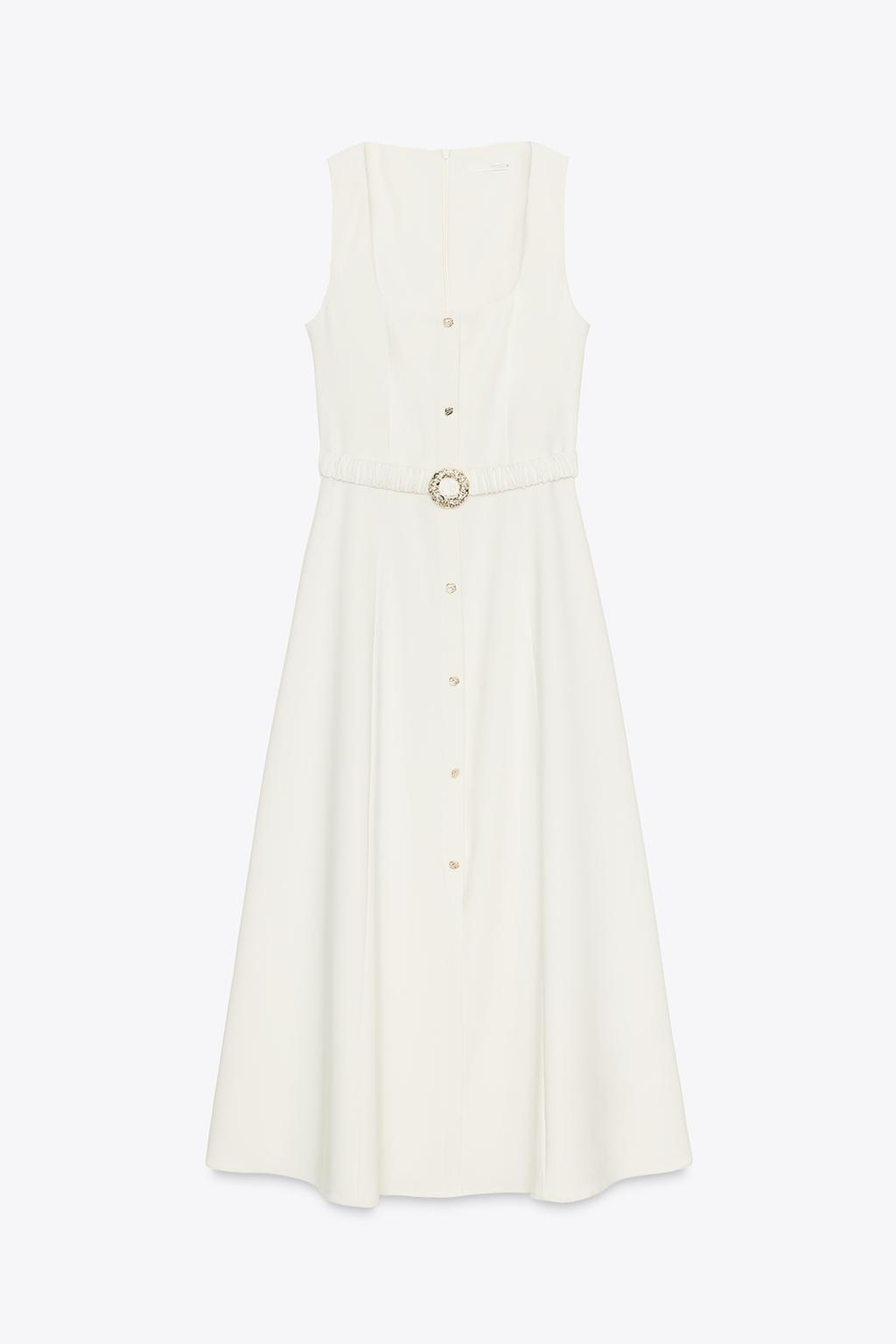 ZARA ПЛАТЬЕ-МИДИ С ПОЯСОМ, ЭКРЮ