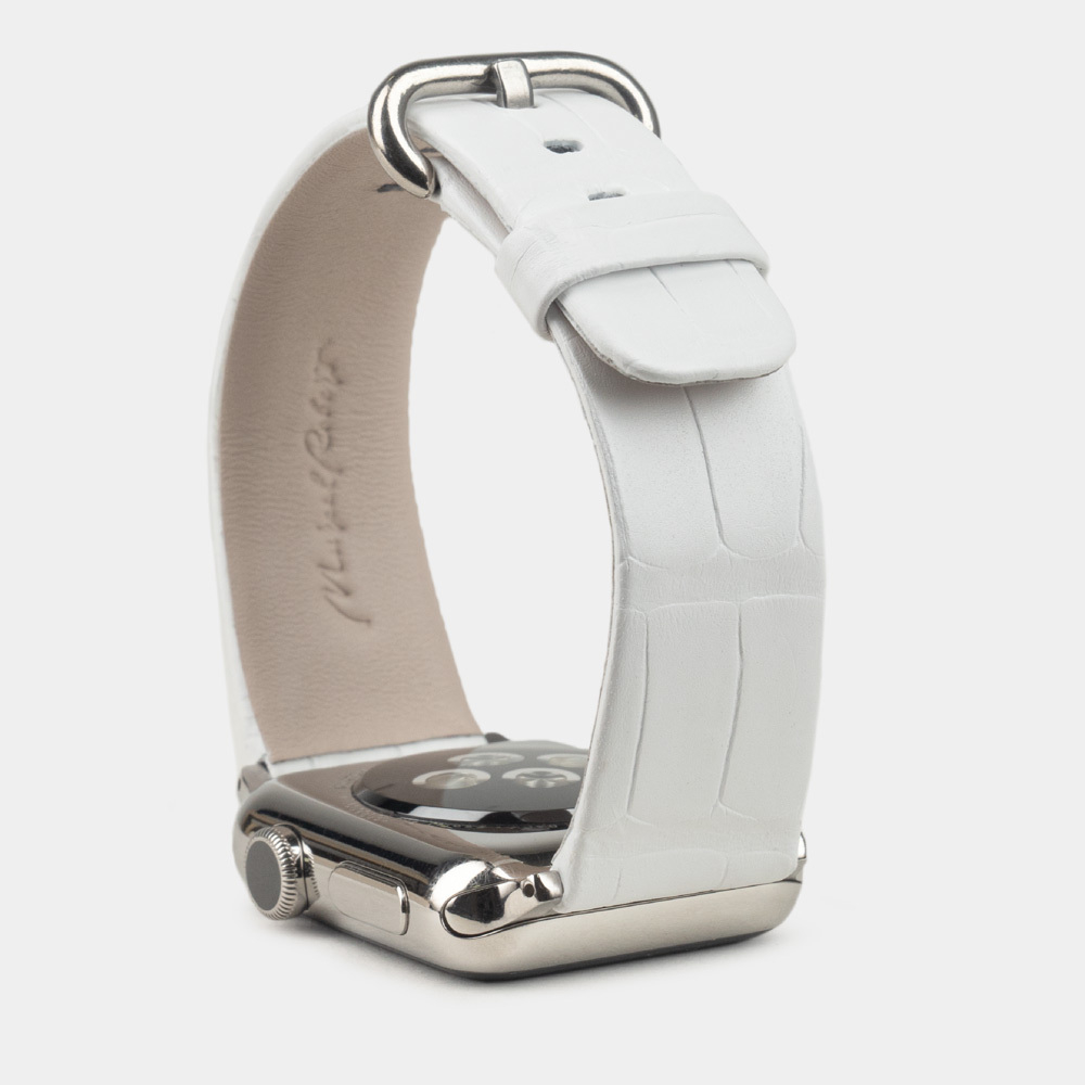 Ремешок для Apple Watch 40/41/42 mm из кожи аллигатора,белого цвета