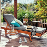 Шезлонг деревянный с матрасом Tagliamento Condao, натуральный, синий