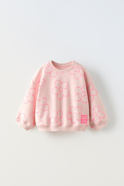 ZARA ТОЛСТОВКА С ПРИНТОМ И НАШИВКОЙ, РОЗОВЫЙ