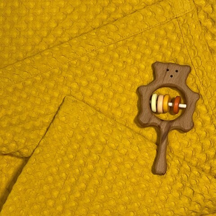 Вафельный плед (полотенце) Горчица из 100% хлопка