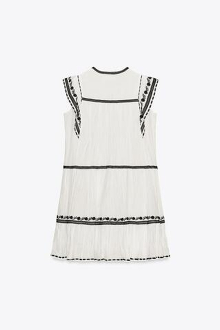 ZARA КОРОТКОЕ ПЛАТЬЕ С ВЫШИВКОЙ — ZW COLLECTION, ЭКРЮ