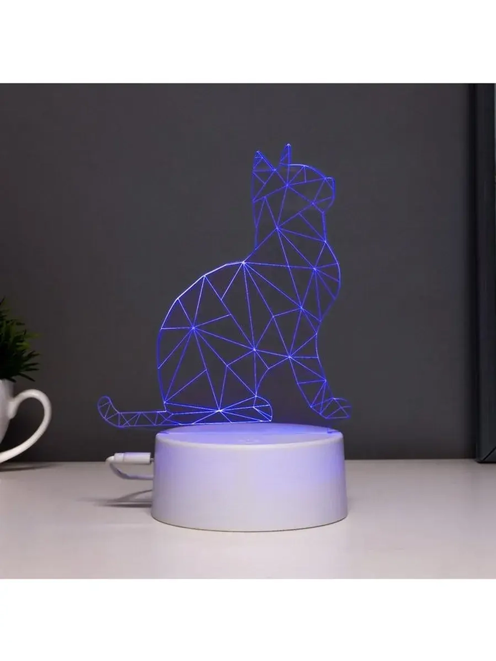 Светильник сенсорный «Кот сидя» LED 7 цветов USB/от батареек