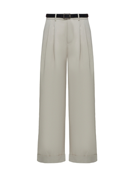 Молочные хлопковые брюки-палаццо с защипами