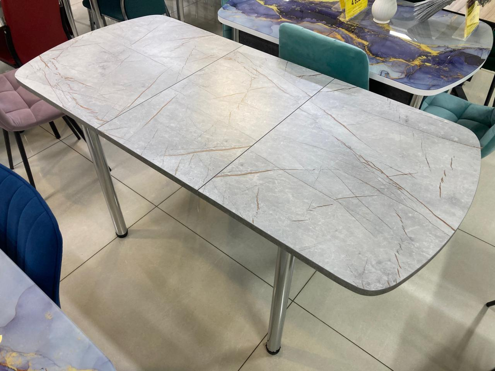 Стол разд Пластиковый подстолье прямое хром Царг.пояс бетон темный Ст-ца каспий серый (кам.т)