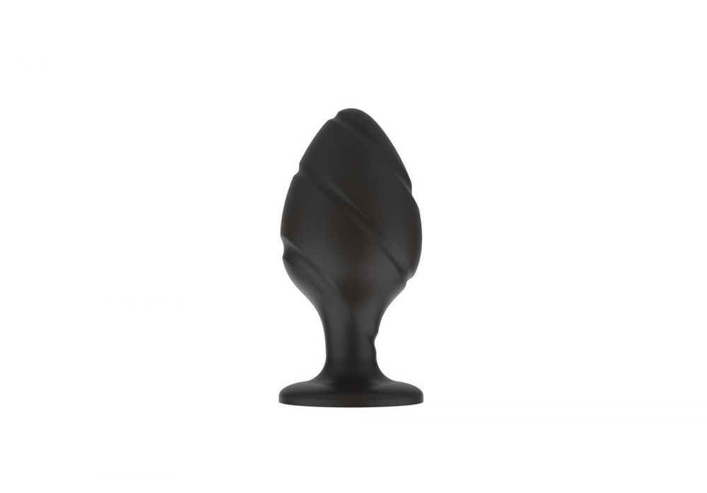 Черная малая силиконовая анальная пробка с ложбинками по диагонали (Цвет: черный)