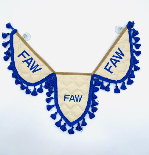 Вымпел тройной Faw (экокожа, бежевый с синей вышивкой)