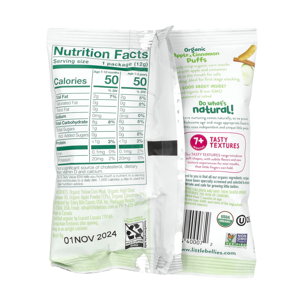 Little Bellies, Органические шарики с яблоком и корицей, для детей от 7 месяцев, 18 пакетиков по 12 г (0,42 унции)