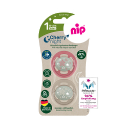 NIP Соска пустышка, латекс "Cherry Green Night", размер 1 (0-6) красный/коричневый