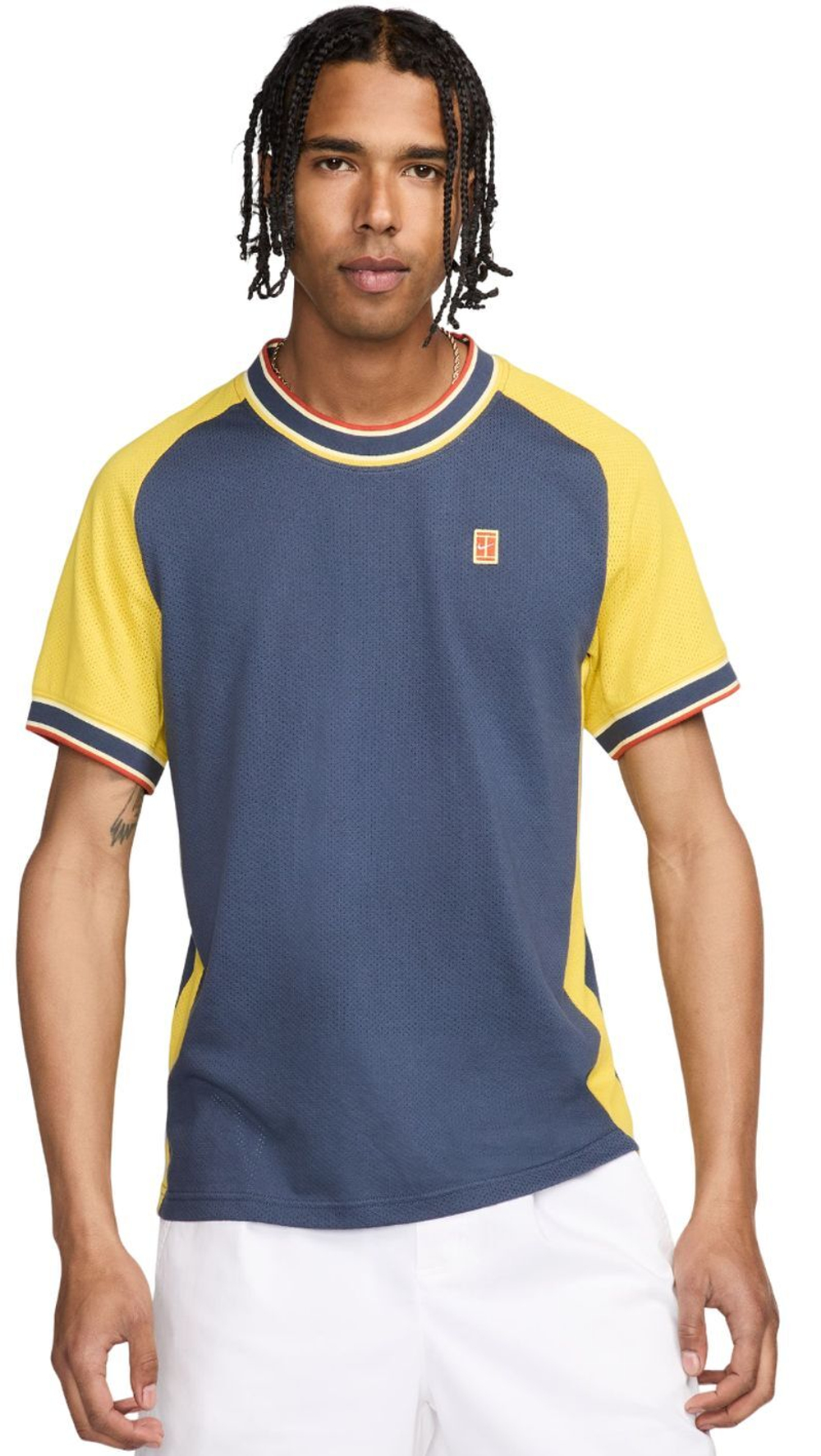 Мужская теннисная футболка Nike Court Heritage Tennis Top - thunder blue/vivid sulfur