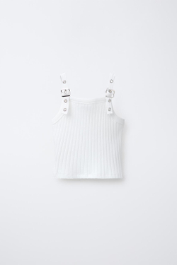 ZARA ТОП В РУБЧИК С БРЕТЕЛЯМИ И ПРЯЖКАМИ, ЭКРЮ