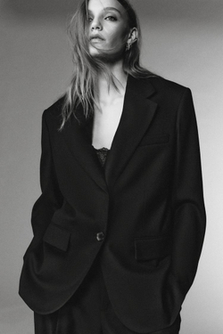 ZARA БЛЕЙЗЕР ИЗ СМЕСОВОЙ ШЕРСТИ, ЧЕРНЫЙ