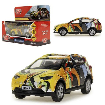 Модель ин. мет. "Toyota Rav4. Граффити" 12см, двери, багаж, ассорт, коробка RAV4-12SRT-SUP (Технопарк)