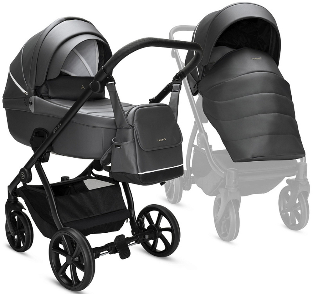 Детская коляска Noordi Fjordi Leather V2 3 в 1 с автокреслом Terra Black 1462819 Shadow Grey