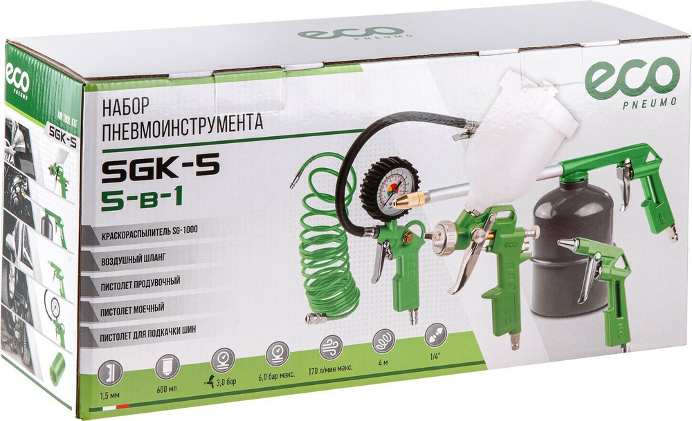 Набор пневмоинструментов Eco Набор пневмоинструмента ECO SGK-5, 5 предм.