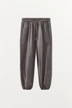 ZARA ШИРОКИЕ БРЮКИ В ПОЛОСКУ С ПОЯСОМ, СЕРЫЙ