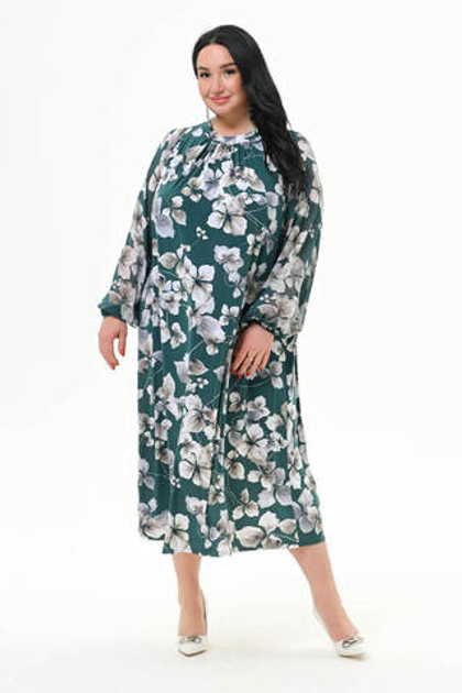 Комбинированное платье А-силуэта, изумрудное