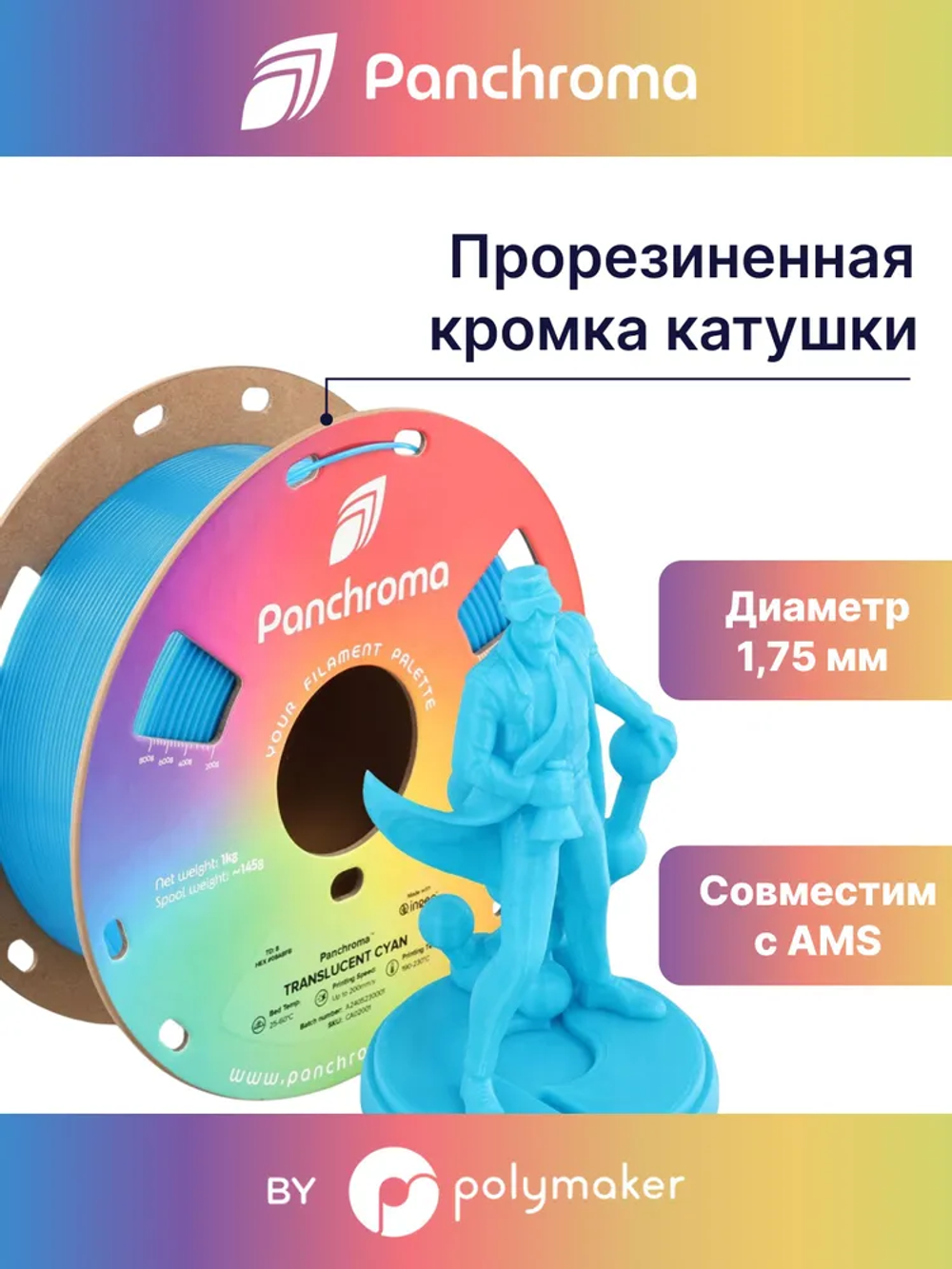 Пластик Polymaker Panchroma Translucent PLA 1,7 5mm 1kg Cyan