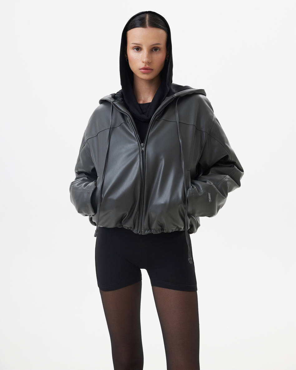 HOODED V-LEATHER JACKET