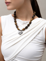 Колье "Crumpled Heart" Тигровый глаз Silver