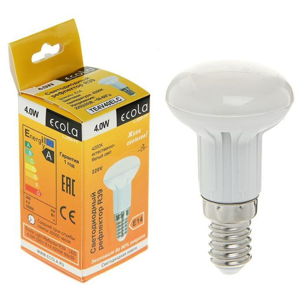 Лампа светодиодная Ecola R39 Е14 4W холодный свет 4200K TE4V40ELC