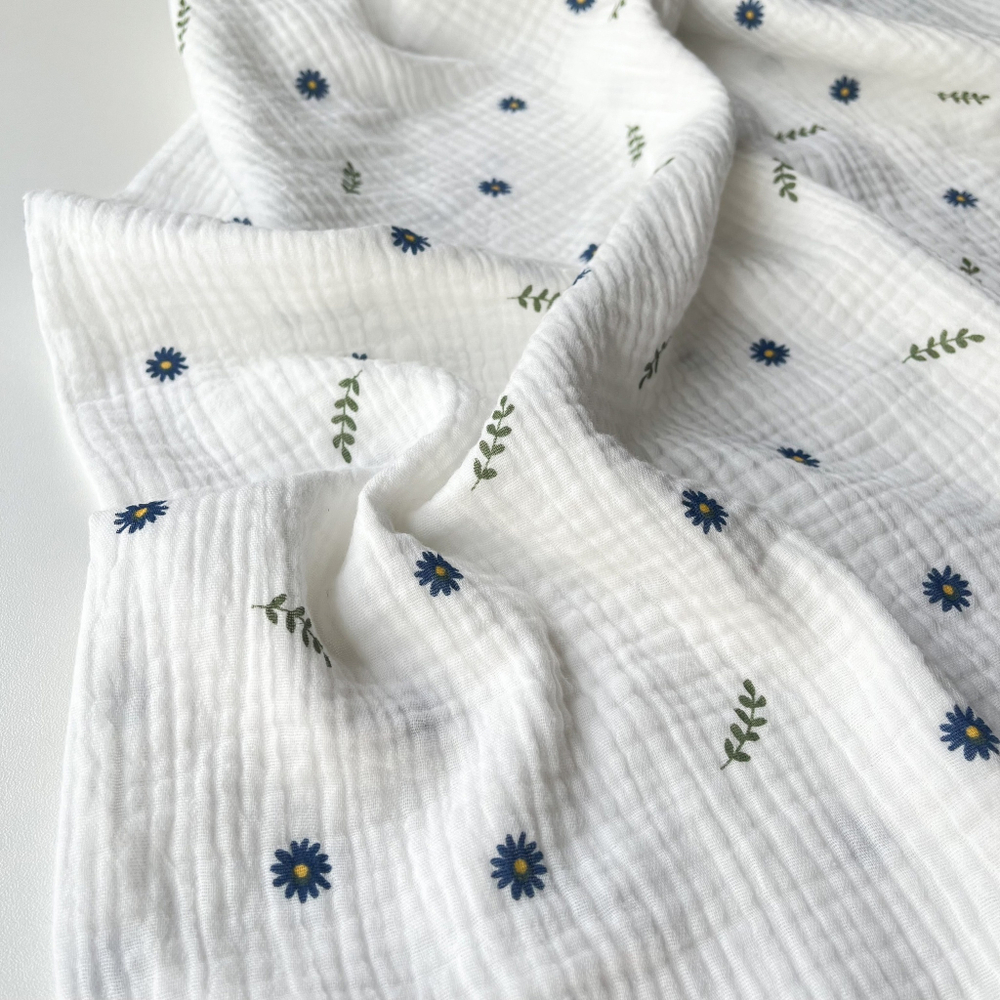 Муслин Синие ромашки