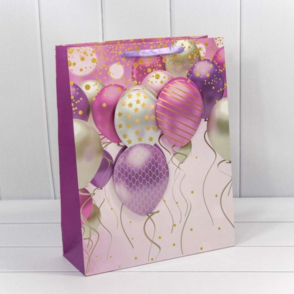 Пакет подарочный 32х45х15см "Воздушные шары" с 3D аппликацией (Микс)
