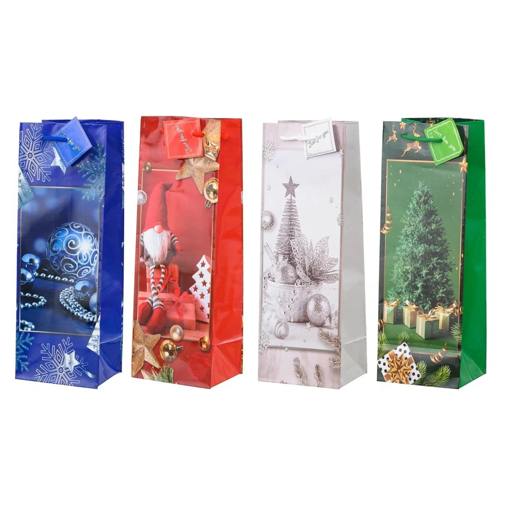 Подарочный пакет Basir, серия "Зима", глянцевый, цветной с рисунком ассорти, размер 12*36*10 см