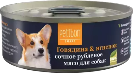 Корм консервированный для собак Petibon Smart "Рубленое мясо с говядиной и ягненком", 100 г
