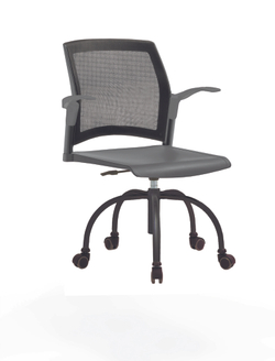 Кресло Rewind каркас черный, пластик серый, база паук краска черная, с открытыми подлокотниками, спинка-сетка