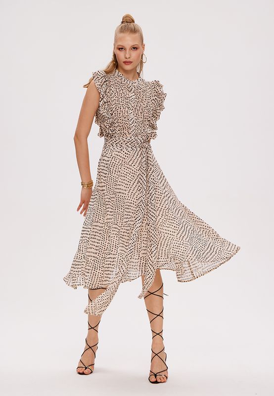 Платье с рюшами в мелкий горошек