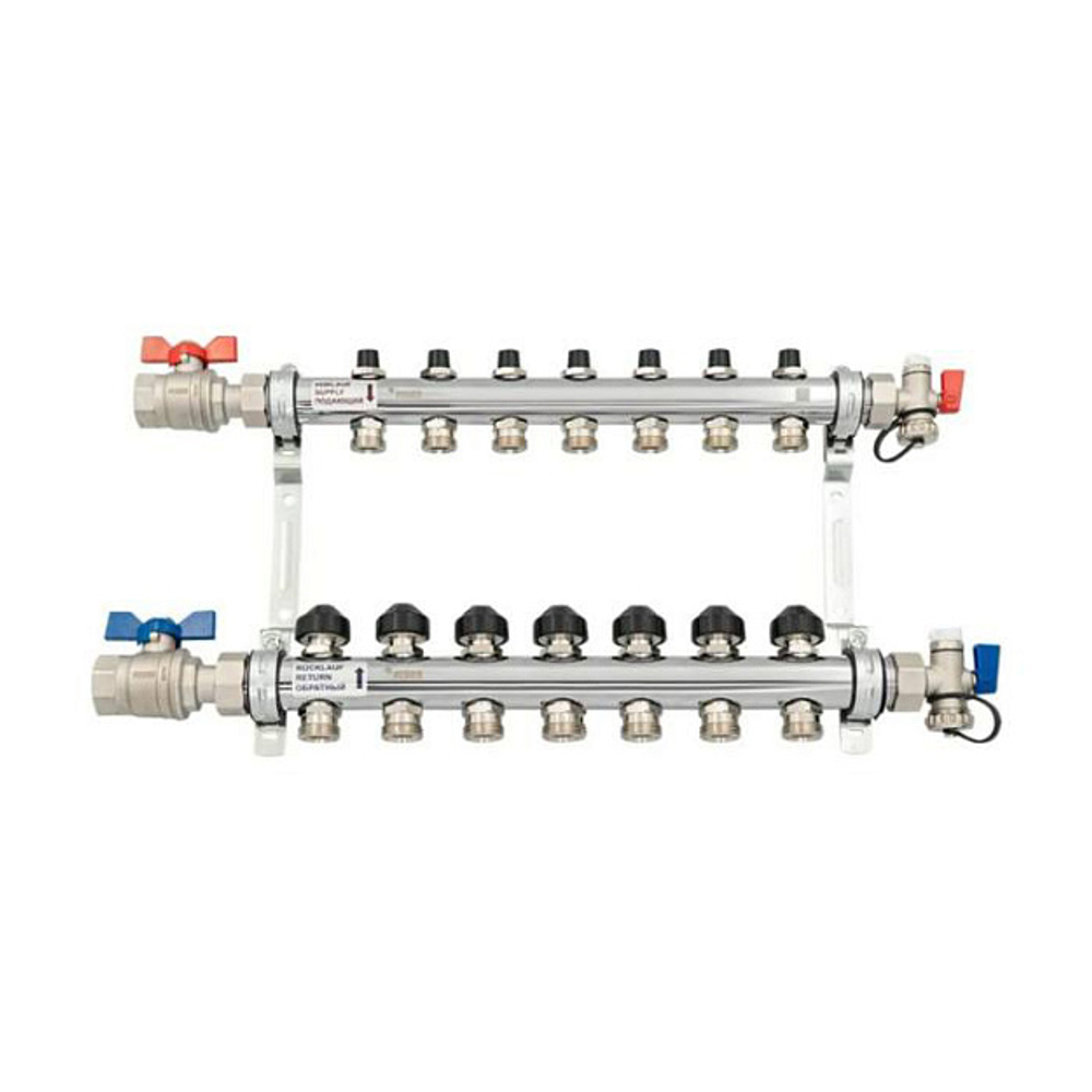 Коллекторная группа для радиаторного отопления РЕХАУ HKV - 1" на 7 контура 3/4"EK (нерж.сталь)
