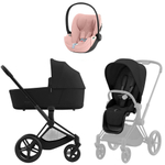 Коляска Cybex Priam IV Matt Black complete Cloud T Peach Pink Plus Base T 3 в 1 Sepia Black