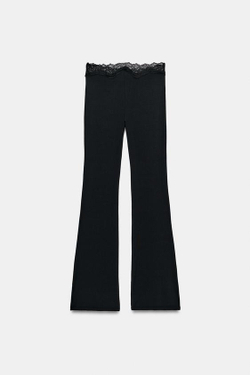 ZARA РАСКЛЕШЕННЫЕ БРЮКИ ИЗ ПОЛИАМИДА С КРУЖЕВОМ, ЧЕРНЫЙ