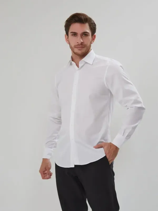 Рубашка приталенная SLIM FIT с длинным рукавом, белая