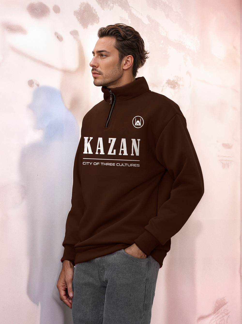 Толстовка мужская с зип-воротником "Kazan" коричневый